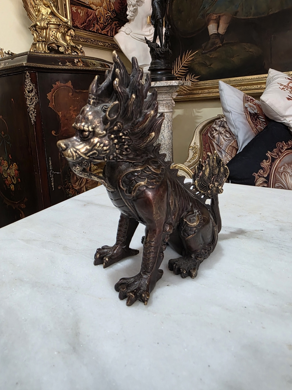 Vintage Chinese Bronze Qilin Dragon Guardian Sculpture – 6"inch